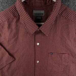 Quiksilver Men Short Sleeve Button Up Shirt Red Check Large Polynosic Blend